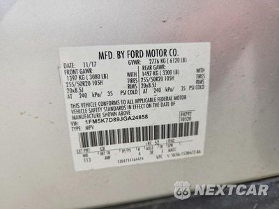 Zdjęcie 14 z 14 samochodu: 2018 FORD EXPLORER XLT VIN:1FM5K7D89JGA24858 - miniatura