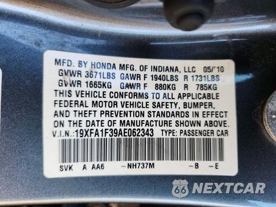 Zdjęcie 12 z 12 samochodu: 2010 HONDA CIVIC VP VIN:19XFA1F39AE062343 - miniatura
