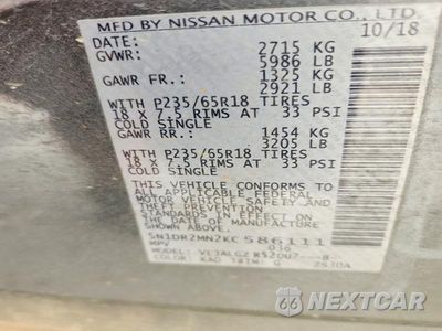 Zdjęcie 13 z 13 samochodu: 2019 NISSAN PATHFINDER SL VIN:5N1DR2MN2KC586111 - miniatura