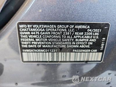 Zdjęcie 12 z 12 samochodu: 2021 VOLKSWAGEN PASSAT SE VIN:1VWSA7A35MC011231 - miniatura