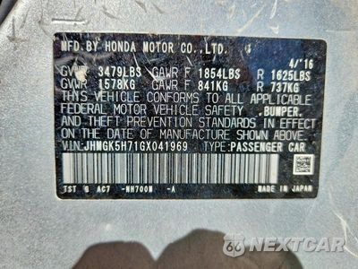 Zdjęcie 12 z 12 samochodu: 2016 HONDA FIT EX VIN:JHMGK5H71GX041969 - miniatura