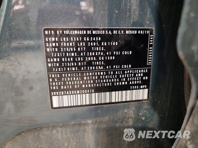 Zdjęcie 14 z 14 samochodu: 2019 VOLKSWAGEN TIGUAN SE VIN:3VV2B7AX9KM200416 - miniatura