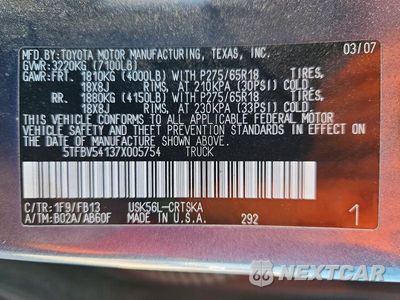 Zdjęcie 12 z 12 samochodu: 2007 TOYOTA TUNDRA SR5 VIN:5TFBV54137X005754 - miniatura