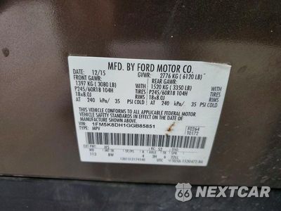 Zdjęcie 13 z 13 samochodu: 2016 FORD EXPLORER XLT VIN:1FM5K8DH1GGB85851 - miniatura