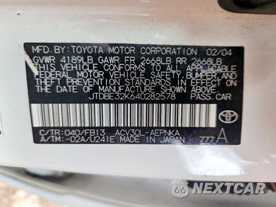 Zdjęcie 12 z 12 samochodu: 2004 TOYOTA CAMRY LE VIN:JTDBE32K640282578 - miniatura
