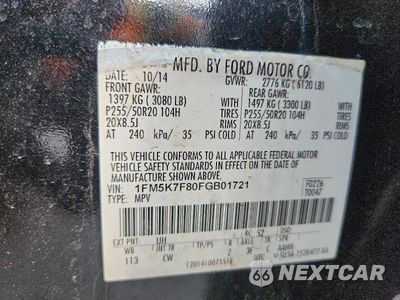Zdjęcie 14 z 14 samochodu: 2015 FORD EXPLORER LIMITED VIN:1FM5K7F80FGB01721 - miniatura