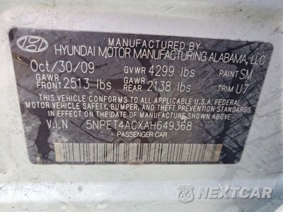 Zdjęcie 13 z 13 samochodu: 2010 HYUNDAI SONATA GLS VIN:5NPET4ACXAH649368 - miniatura