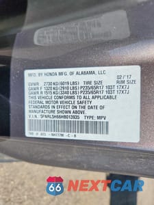 Zdjęcie 13 z 13 samochodu: 2017 HONDA ODYSSEY EXL VIN:5FNRL5H66HB013935 - miniatura