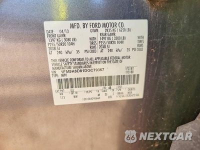 Zdjęcie 12 z 12 samochodu: 2013 FORD EXPLORER XLT VIN:1FM5K8D81DGC79367 - miniatura