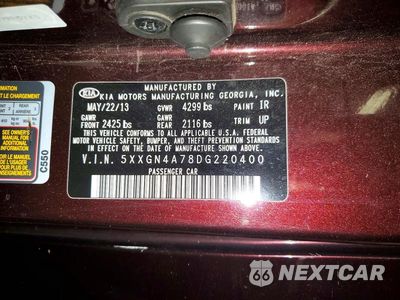 Zdjęcie 12 z 12 samochodu: 2013 KIA OPTIMA EX VIN:5XXGN4A78DG220400 - miniatura
