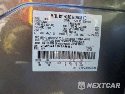 Zdjęcie 12 z 12 samochodu: 2021 FORD EDGE ST VIN:2FMPK4AP1MBA58680 - miniatura