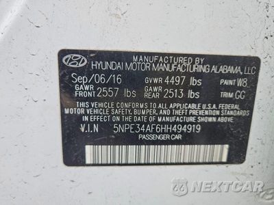 Zdjęcie 12 z 12 samochodu: 2017 HYUNDAI SONATA LIMITED VIN:5NPE34AF6HH494919 - miniatura