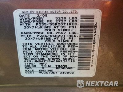 Zdjęcie 13 z 13 samochodu: 2009 NISSAN MURANO S VIN:JN8AZ18W69W124118 - miniatura
