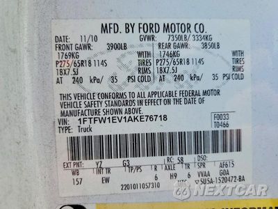 Zdjęcie 12 z 12 samochodu: 2010 FORD F150 SUPERCREW VIN:1FTFW1EV1AKE76718 - miniatura