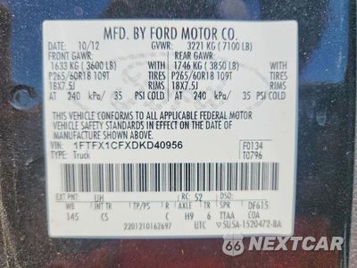 Zdjęcie 12 z 12 samochodu: 2013 FORD F150 SUPER CAB VIN:1FTFX1CFXDKD40956 - miniatura