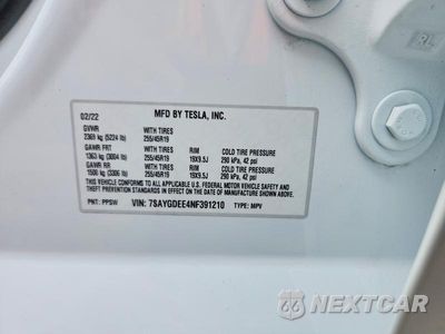 Zdjęcie 14 z 14 samochodu: 2022 TESLA MODEL Y VIN:7SAYGDEE4NF391210 - miniatura
