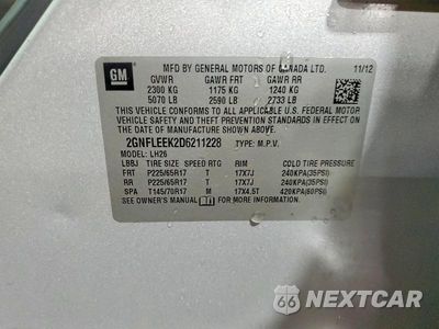 Zdjęcie 12 z 12 samochodu: 2013 CHEVROLET EQUINOX LT VIN:2GNFLEEK2D6211228 - miniatura