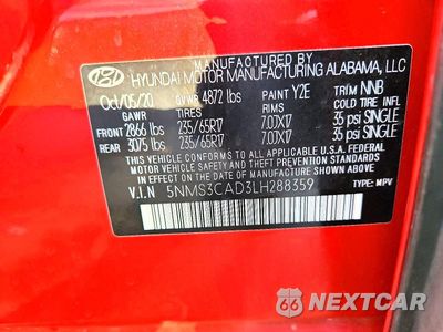Zdjęcie 13 z 13 samochodu: 2020 HYUNDAI SANTA FE SEL VIN:5NMS3CAD3LH288359 - miniatura