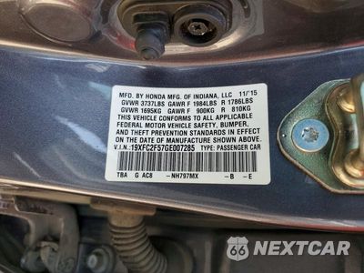 Zdjęcie 12 z 12 samochodu: 2016 HONDA CIVIC LX VIN:19XFC2F57GE007285 - miniatura