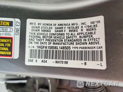 Zdjęcie 12 z 12 samochodu: 2006 HONDA CIVIC EX VIN:1HGFA15856L148505 - miniatura