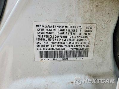 Zdjęcie 12 z 12 samochodu: 2009 HONDA FIT SPORT VIN:JHMGE88679S004568 - miniatura