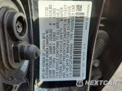 Zdjęcie 12 z 12 samochodu: 2020 HONDA CIVIC SPORT VIN:X2HGFC2F89LH56954 - miniatura