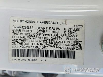 Zdjęcie 13 z 13 samochodu: 2021 HONDA ACCORD LX VIN:1HGCV1F1XMA016647 - miniatura