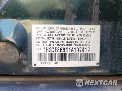 Zdjęcie 12 z 12 samochodu: 2001 HONDA ACCORD VALUE VIN:1HGCF86641A107412 - miniatura