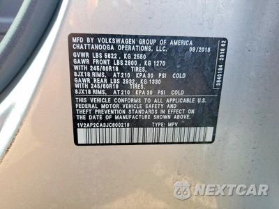 Zdjęcie 13 z 13 samochodu: 2018 VOLKSWAGEN ATLAS S VIN:1V2AP2CA3JC600218 - miniatura