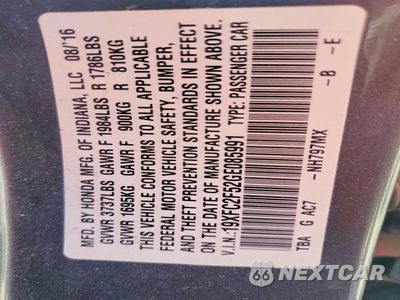 Zdjęcie 12 z 12 samochodu: 2016 HONDA CIVIC LX VIN:19XFC2F52GE085991 - miniatura