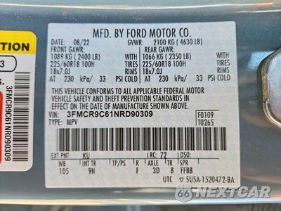 Zdjęcie 12 z 12 samochodu: 2022 FORD BRONCO SPORT OUTER BANKS VIN:3FMCR9C61NRD90309 - miniatura