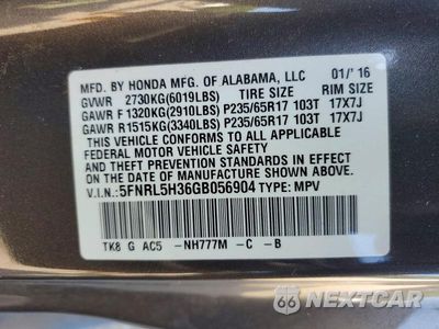 Zdjęcie 13 z 13 samochodu: 2016 HONDA ODYSSEY SE VIN:5FNRL5H36GB056904 - miniatura