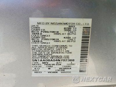 Zdjęcie 14 z 14 samochodu: 2004 NISSAN ARMADA SE VIN:5N1AA08A04N702368 - miniatura