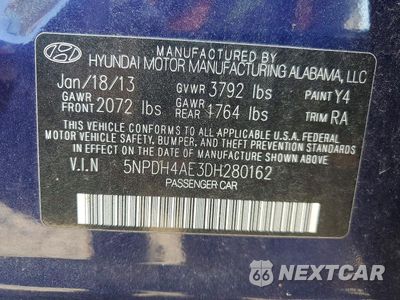 Zdjęcie 12 z 12 samochodu: 2013 HYUNDAI ELANTRA GLS VIN:5NPDH4AE3DH280162 - miniatura