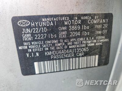 Zdjęcie 12 z 12 samochodu: 2010 HYUNDAI ELANTRA GLS VIN:KMHDU4AD4AU135065 - miniatura