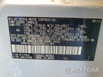 Zdjęcie 12 z 12 samochodu: 2013 TOYOTA RAV4 LE VIN:JTMZFREV4DD022595 - miniatura