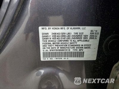 Zdjęcie 12 z 12 samochodu: 2019 HONDA PASSPORT EXL VIN:5FNYF8H50KB019118 - miniatura