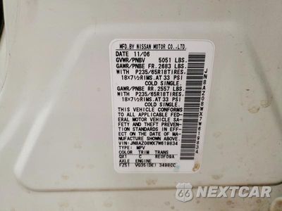 Zdjęcie 14 z 14 samochodu: 2007 NISSAN MURANO S VIN:JN8AZ08WX7W619834 - miniatura