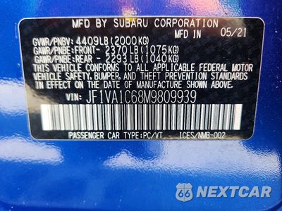 Zdjęcie 12 z 12 samochodu: 2021 SUBARU WRX PREMIUM VIN:JF1VA1C68M9809939 - miniatura