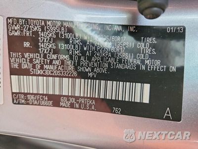 Zdjęcie 13 z 13 samochodu: 2013 TOYOTA SIENNA LE VIN:5TDKK3DC2DS332226 - miniatura