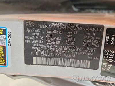 Zdjęcie 13 z 13 samochodu: 2007 HYUNDAI SANTA FE SE VIN:5NMSH13EX7H100678 - miniatura