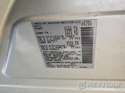 Zdjęcie 13 z 13 samochodu: 2014 NISSAN PATHFINDER S VIN:5N1AR2MM1EC663064 - miniatura