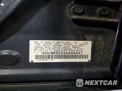 Zdjęcie 12 z 12 samochodu: 2005 HONDA ACCORD EX VIN:1HGCM66525A048447 - miniatura
