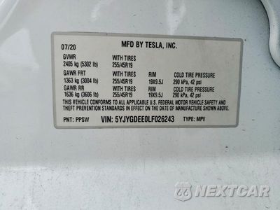 Zdjęcie 12 z 12 samochodu: 2020 TESLA MODEL Y VIN:5YJYGDEE0LF026243 - miniatura