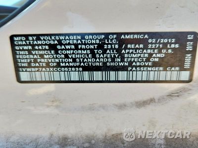 Zdjęcie 12 z 12 samochodu: 2012 VOLKSWAGEN PASSAT SE VIN:1VWBP7A3XCC052838 - miniatura