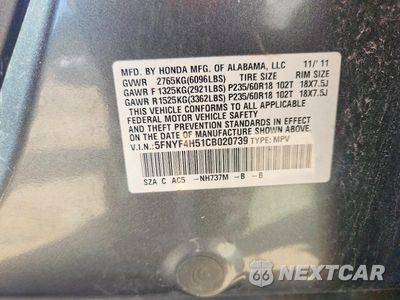 Zdjęcie 13 z 13 samochodu: 2012 HONDA PILOT EXL VIN:5FNYF4H51CB020739 - miniatura