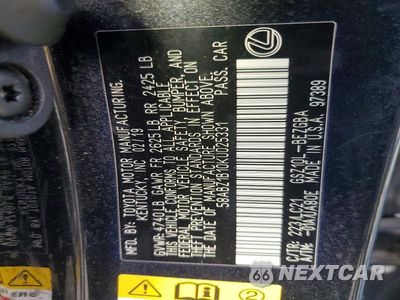 Zdjęcie 12 z 12 samochodu: 2019 LEXUS ES 350 VIN:58ABZ1B10KU025331 - miniatura