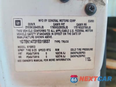Zdjęcie 12 z 12 samochodu: 2000 GMC NEW SIERRA K1500 VIN:1GTEK14T3YE319837 - miniatura
