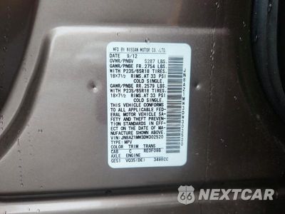 Zdjęcie 13 z 13 samochodu: 2013 NISSAN MURANO S VIN:JN8AZ1MW3DW302520 - miniatura