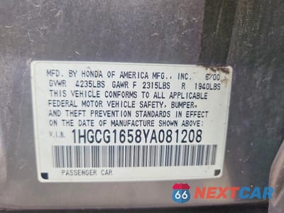 Zdjęcie 12 z 12 samochodu: 2000 HONDA ACCORD EX VIN:1HGCG1658YA081208 - miniatura